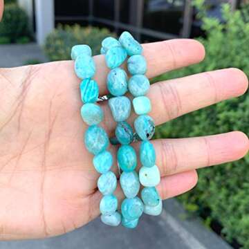 Adabele 1pc Real Natural Amazonite Gemstone Beaded Bracelet 7 inch Irregular Chakra Healing Crystal Rock Women Mom Gift GBX-C45