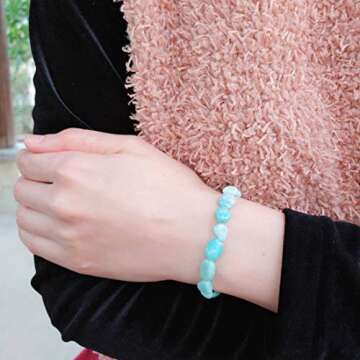 Adabele 1pc Real Natural Amazonite Gemstone Beaded Bracelet 7 inch Irregular Chakra Healing Crystal Rock Women Mom Gift GBX-C45