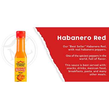 MEXICO LINDO Red Habanero Hot Sauce, Real Red Habanero Chili Pepper, 78,200 Scoville Level, Enjoy with Mexican Food, Seafood & Pasta, 5 Fl Oz Bottles (Pack of 2)