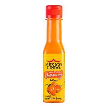 MEXICO LINDO Red Habanero Hot Sauce, Real Red Habanero Chili Pepper, 78,200 Scoville Level, Enjoy with Mexican Food, Seafood & Pasta, 5 Fl Oz Bottles (Pack of 2)
