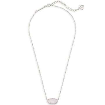 Kendra Scott Elisa Pendant Necklace for Women, Fashion Jewelry, Rhodium-Plated, Iridescent Drusy