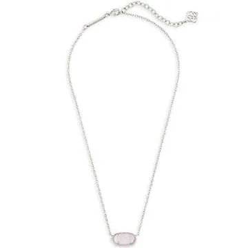 Kendra Scott Elisa Pendant Necklace - Rhodium-Plated, Adjustable Fashion Jewelry with Iridescent Dru...