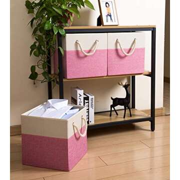 PRANDOM Large Foldable Cube Storage Bins 13x13 inch [2-Pack] Fabric Linen Storage Baskets Cubes Draw...