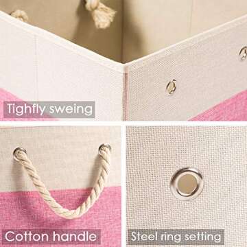 PRANDOM Large Foldable Cube Storage Bins 13x13 inch [2-Pack] Fabric Linen Storage Baskets Cubes Drawer with Cotton Handles Organizer for Shelves Nursery Closet Bedroom Pink