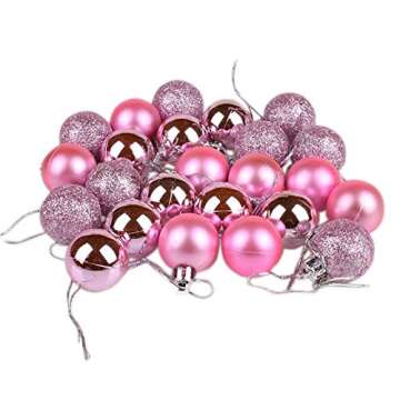 Yansanido 24pcs Small Christmas Ball 3cm /1.18'' Ornaments Shatterproof Christmas Decorations Tree Balls Pastel Tree Ornaments Pendant (Pink)