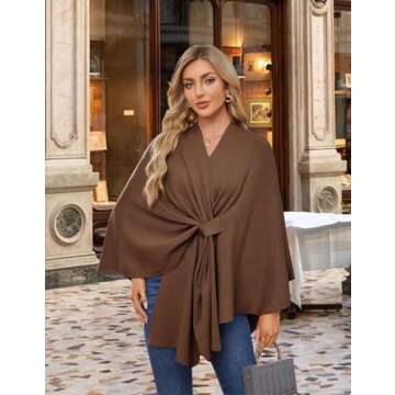 PULI Women's Elegant Shawl Wraps Soft Open Front Poncho Sweater for Spring Fall Winter
