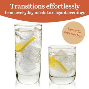 Libbey 31631 Polaris 16-Piece Tumblers and Rocks Glass Set, Drinkware Glasses Set of 15.2 Oz Tumbler...