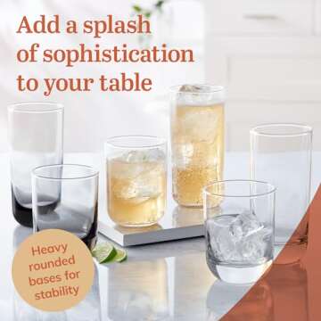 Libbey 31631 Polaris 16-Piece Tumblers and Rocks Glass Set, Drinkware Glasses Set of 15.2 Oz Tumbler & 11.1 Oz Rock Glasses, Clear Drinking Glasses Set of 16