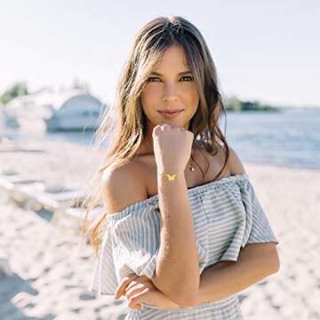 JoycuFF Christmas Gifts for Women Teen Girl Dainty Butterfly Bracelets Fashion 14K Gold Filled Chain W Initial Letter Handmade Link Bangle Cute Delicate Handmade Charm Inspirational Simple Jewelry