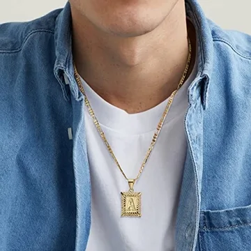 14K Gold Plated Initial Pendant Necklace for Men Women