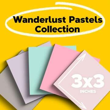 Post-it Super Sticky Recycled Notes, 3 x 3 in, 5 Pads, 2X The Sticking Power, Wanderlust Collection, Pastel Colors, 30% Recycled Paper (654-5SSNRP)