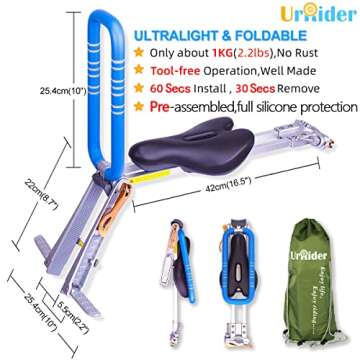 UrRider Child Bike Seat, Front Mount Kids Bike Seat, Fits Mountain Bikes, Hybrid Bikes, Portable, To...