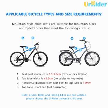UrRider Child Bike Seat, Front Mount Kids Bike Seat, Fits Mountain Bikes, Hybrid Bikes, Portable, Tool-Free, Quick-Release, Ultra-Light, Toddler Bike Seat for Children 2-6 Years(up to 60lbs)