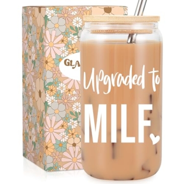 Fairy's Gift 16 oz New Mom Glass Cup w/Lid & Straw, Funny New Mom Gifts for Women - Christmas, Postp...