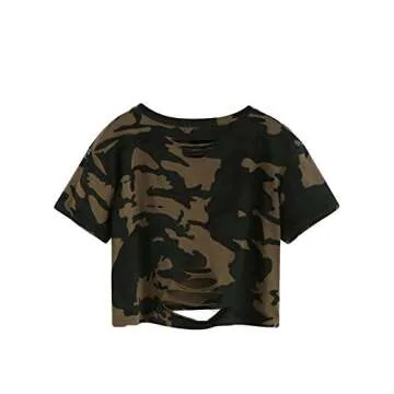 SweatyRocks Women's Short Sleeve Distressed Crop T-Shirt for Summer Fashion