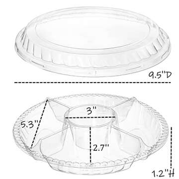 Lyellfe 30 Pack Plastic Appetizer Tray with Lid, Disposable Veggie Fruit Snack Tray with 5 Compartme...