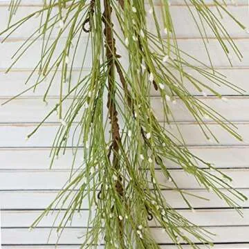 idyllic 4FT Garland with Artificial White Berries, Pine Needles Fake Hanging Vine Plant for Home Decoration