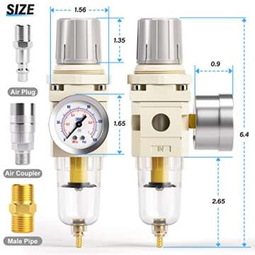 TAILONZ PNEUMATIC 1/4 Inch NPT Air Filter Pressure Regulator Combo Piggyback, Air Tool Compressor Fi...