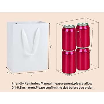 HUAPRINT White Gift Bags - 20 Pack Sturdy Shopping Bags with Handles, 7x4x9"