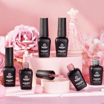 beetles Gel Nail Polish Set 6 Colors, pink nude gray glitter Gel Nail Polish Set Wedding Gel Polish Bridesmaid Nail Art Design Soak Off Uv LED Lamp Needed Manicure Set Valentines Day Gifts for Women