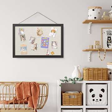 AKTOP Cork Board Bulletin Board with Linen 16.7" X 11", Small Framed Corkboard for Wall, Hanging Pin...