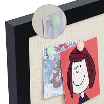 AKTOP Cork Board Bulletin Board with Linen 16.7" X 11", Small Framed Corkboard for Wall, Hanging Pin Board Picture Board for Home Office Decor, Cute Vision Board with 8 Pushpins (Classic Black)