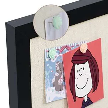 AKTOP Cork Board Bulletin Board with Linen 16.7" X 11", Small Framed Corkboard for Wall, Hanging Pin Board Picture Board for Home Office Decor, Cute Vision Board with 8 Pushpins (Classic Black)