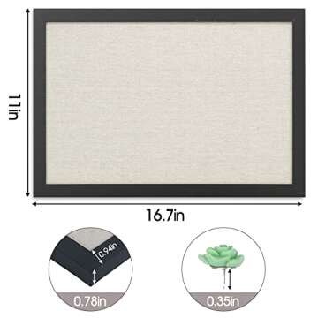 AKTOP Cork Board Bulletin Board with Linen 16.7" X 11", Small Framed Corkboard for Wall, Hanging Pin Board Picture Board for Home Office Decor, Cute Vision Board with 8 Pushpins (Classic Black)