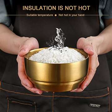 Roucerlin 4Pack Thick 304 Stainless Steel Bowls, Small Double Wall Rice Bowls, Stainless Steel Soup Bowl Salad Bowl Noodle Bowl, Metal Bowls for Fruit Cereal Snack Appetizer (Gold, 4.7in)