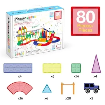 PicassoTiles 80 Piece Race Car Track Set for Kids