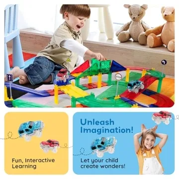 PicassoTiles 80 Piece Race Car Track Set for Kids