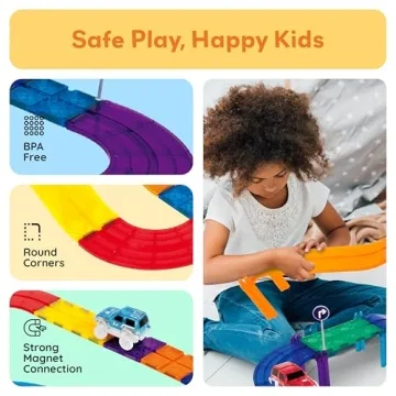 PicassoTiles 80 Piece Race Car Track Set for Kids