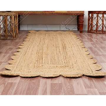 Handwoven Natural Jute Scalloped Rug - Eco-Friendly Bohemian Decor