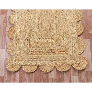 Natural Jute Scalloped Rug - Eco-Friendly Bohemian Decor