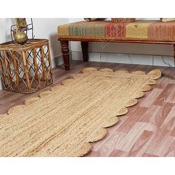 Natural Jute Scalloped Rug - Eco-Friendly Bohemian Decor