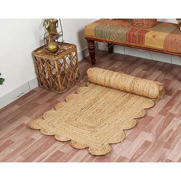 Natural Jute Scalloped Rug - Eco-Friendly Bohemian Decor