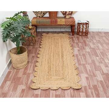 Natural Jute Scalloped Rug - Eco-Friendly Bohemian Decor