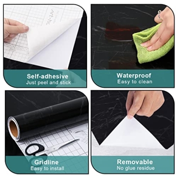 Arthome Black Marble Peel and Stick Wallpaper - 17"x120"