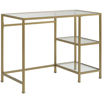 Crosley Furniture Aimee Small Home Office Vanity Desk with Storage Shelves in Gold