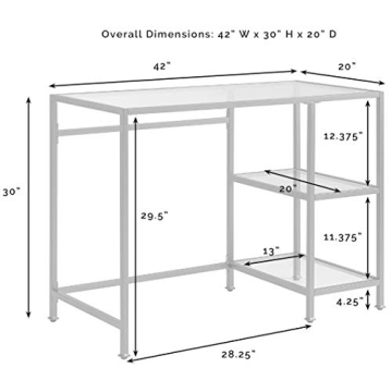 Crosley Aimee Small Home Office Desk with Glass Shelves