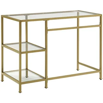 Crosley Aimee Small Home Office Desk with Glass Shelves