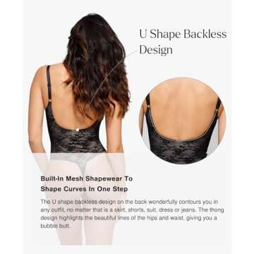 Popilush Lace Body Suits Women Shapewear Bodysuit Tummy Control Deep V Neck Backless Corset Tops Thong Body Shaper