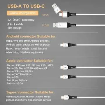 SDBAUX 6 in 1 USB A to USB C Multi Charger Cord