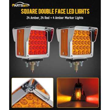 Partsam Pair Truck Trailer 52 LED Red/Amber Square Double Face Pedestal Fender Stop Turn Tail Lights...