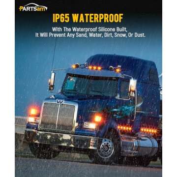 Partsam Pair Truck Trailer 52 LED Red/Amber Square Double Face Pedestal Fender Stop Turn Tail Lights Three Stud Mount Bezel Visor Waterproof Replacement for Peterbilt/Kenworth/Freightliner Trucks