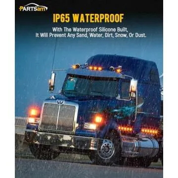 Partsam Pair Truck Trailer 52 LED Red/Amber Square Double Face Pedestal Fender Stop Turn Tail Lights Three Stud Mount Bezel Visor Waterproof Replacement for Peterbilt/Kenworth/Freightliner Trucks