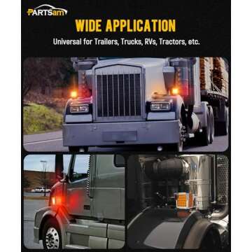 Partsam Pair Truck Trailer 52 LED Red/Amber Square Double Face Pedestal Fender Stop Turn Tail Lights Three Stud Mount Bezel Visor Waterproof Replacement for Peterbilt/Kenworth/Freightliner Trucks