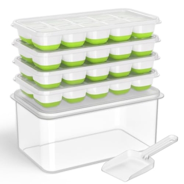 DOQAUS Ice Cube Trays with Lid & Bin - 4 Pack Silicone Freezer Trays