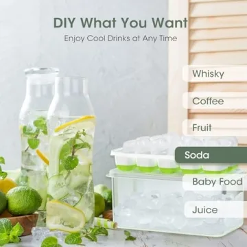 DOQAUS Ice Cube Trays - 4 Pack with Lid & Bin