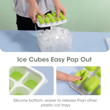 DOQAUS Ice Cube Trays - 4 Pack with Lid & Bin